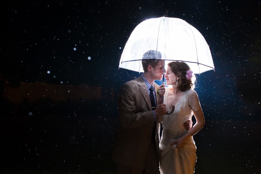 dreamy night time wedding portrait