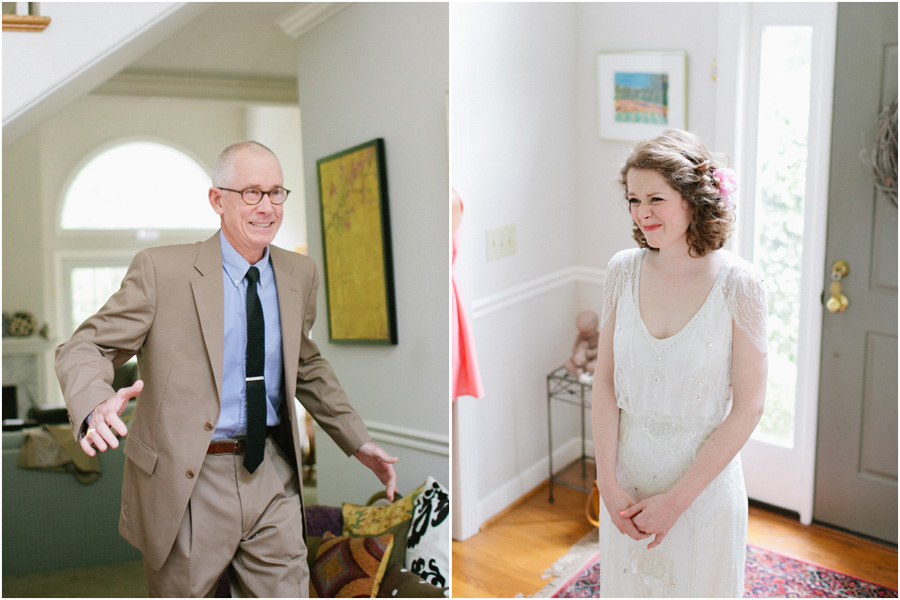 emotional bride seeing father for first time