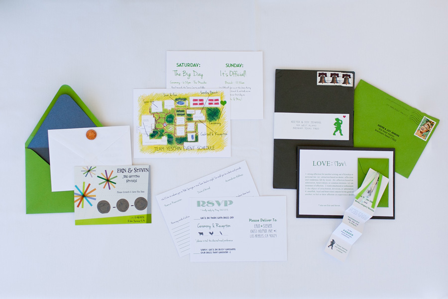 green and charcoal gray wedding invitations