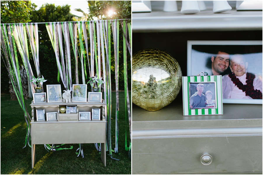DIY green and charcoal wedding decor
