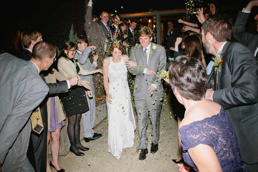 tossing hops at bride and groom