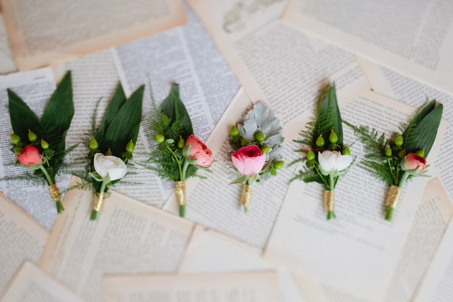 ranunculus and glitter boutonnieres