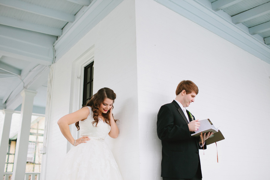 bride and groom exchanging gifts