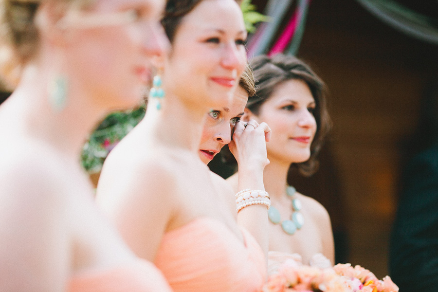 bridesmaid wiping tear