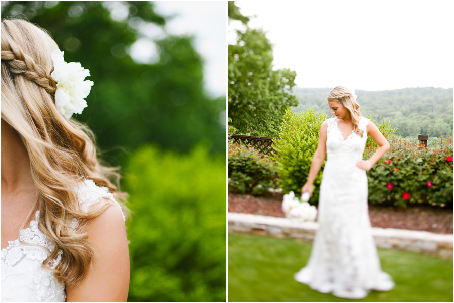 bride with braided hair and flower
