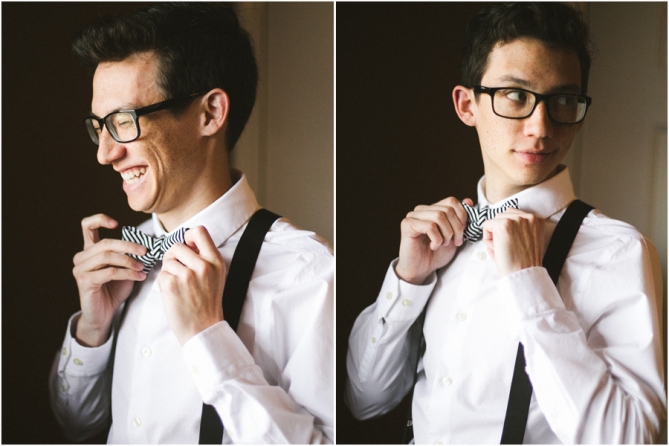 groom in striped bow tie