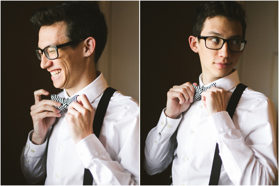 groom in striped bow tie
