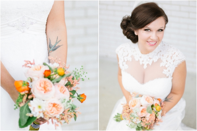 modern bride with sparrow tattoo