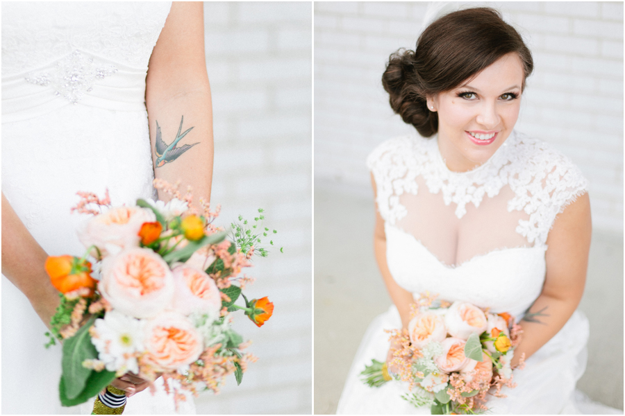 modern bride with sparrow tattoo