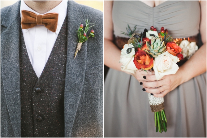 fall wedding bouquet roses and anenomes