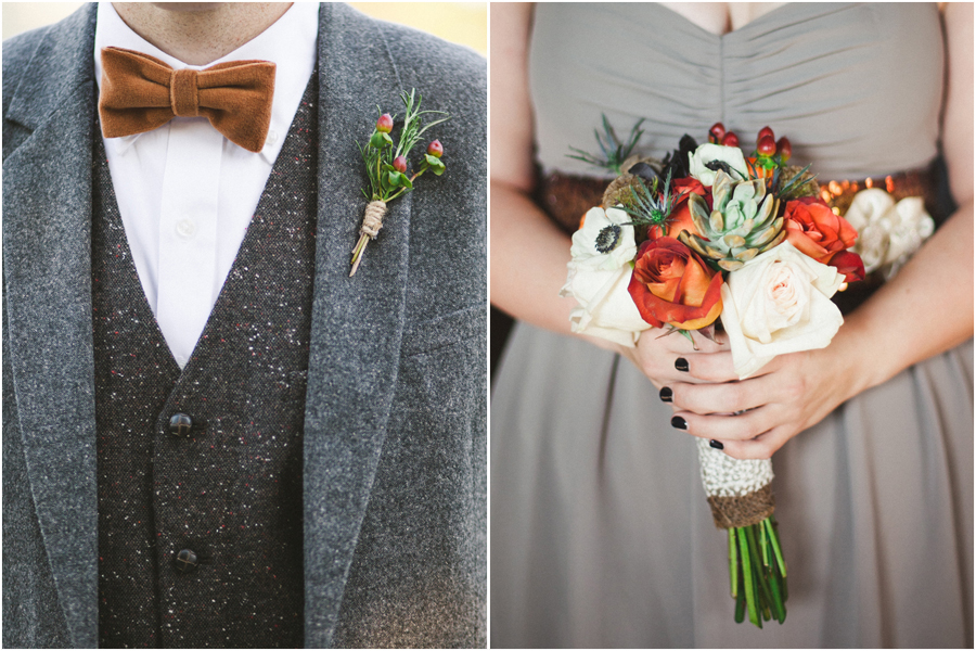 fall wedding bouquet roses and anenomes
