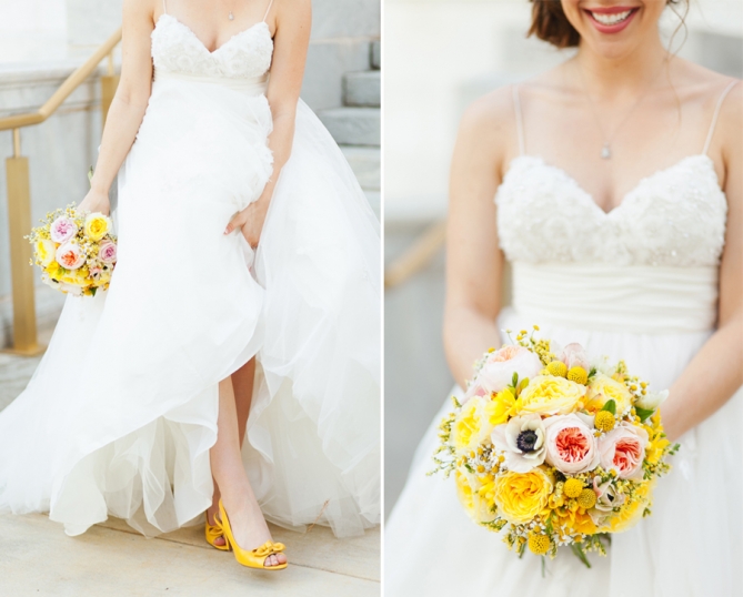 yellow and pink wedding bouquet