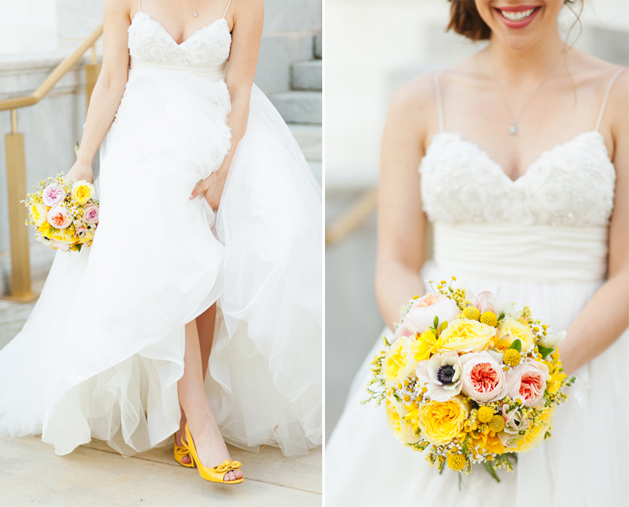 yellow and pink wedding bouquet