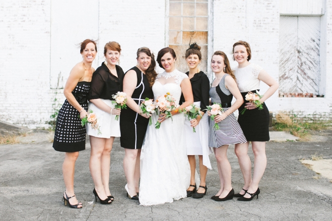 modern black and white bridesmaids dresses