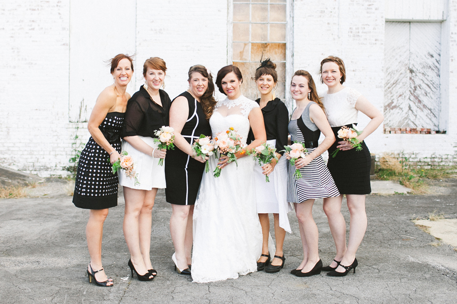 modern black and white bridesmaids dresses