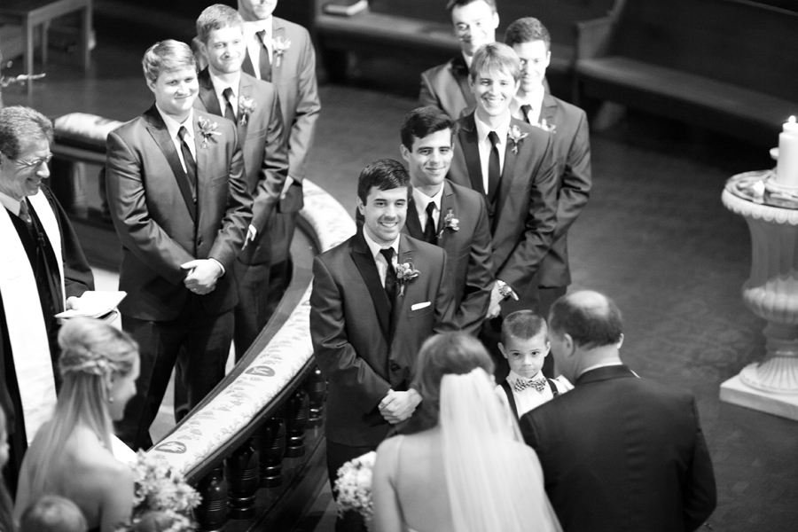 groom seeing bride walking down the aisle