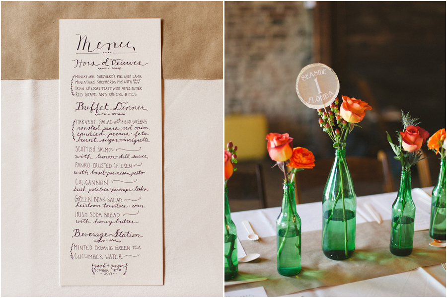 green beer and wine bottles wedding decor