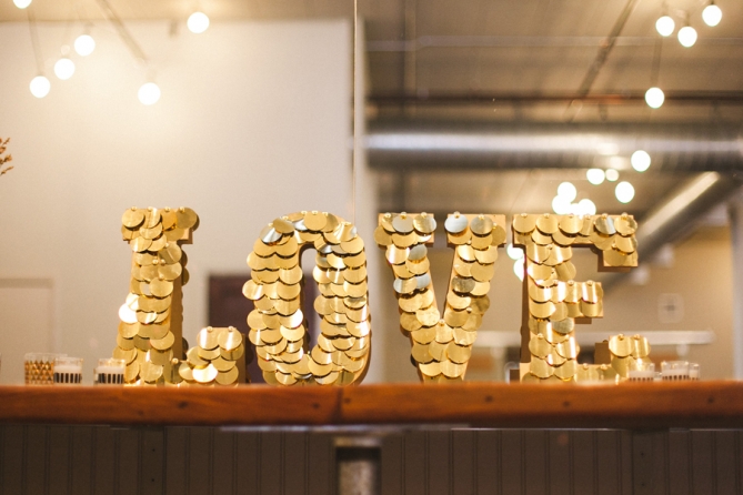 gold sequin love sign